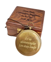 Engraved brass sundial compass with gold finish and vintage design